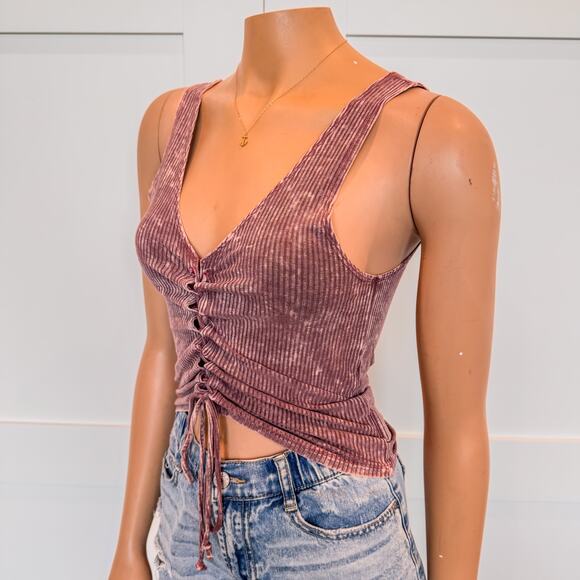 American Eagle Soft and Sexy Acid Wash Ribbed Tie Front Tank, Women’s Size Small - Picture 4 of 9